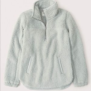 Sherpa Half-Zip Faux Leather-Trim Sweatshirt